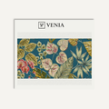Bloom Coral outdoor fabric swatch with coral and pink floral print on navy