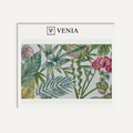 Bloom Palm outdoor fabric swatch with green and teal palm leaf botanical print on cream