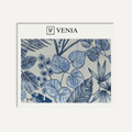Bloom Sky outdoor fabric swatch with blue floral botanical print on cream