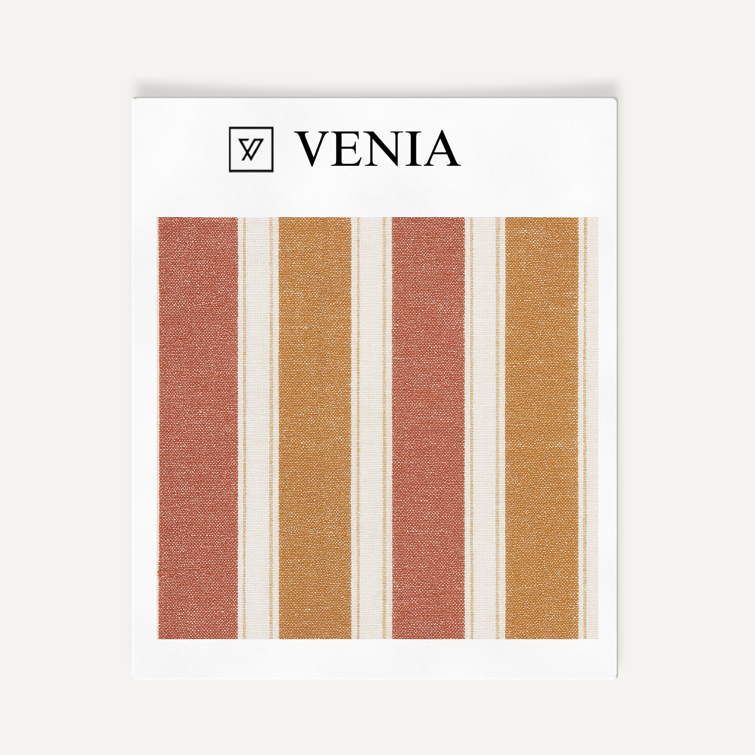 Muted red and apricot bold stripe upholstery fabric swatch by Venia Home