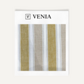 Muted yellow and grey bold stripe upholstery fabric swatch by Venia Home