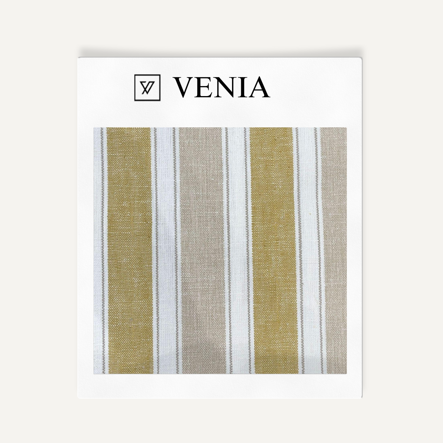 Muted yellow and grey bold stripe upholstery fabric swatch by Venia Home
