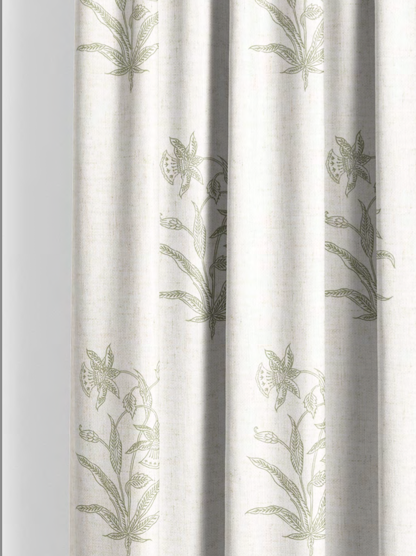 Close-up detail of olive botanica study fabric