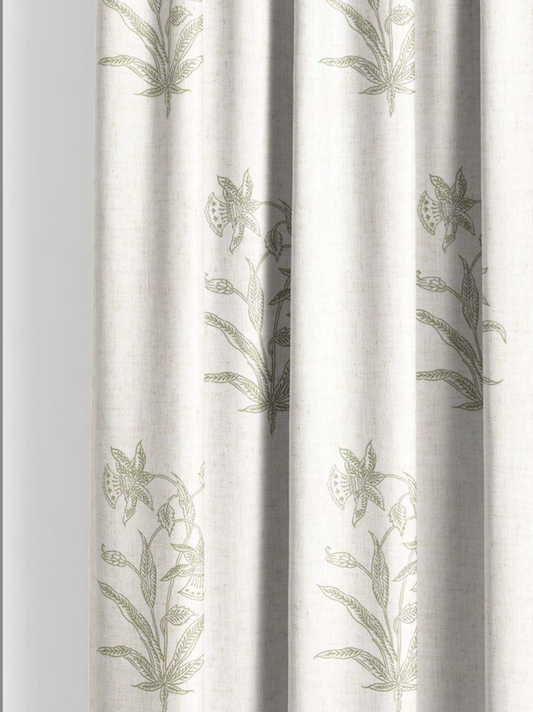 Close-up detail of olive botanica study fabric