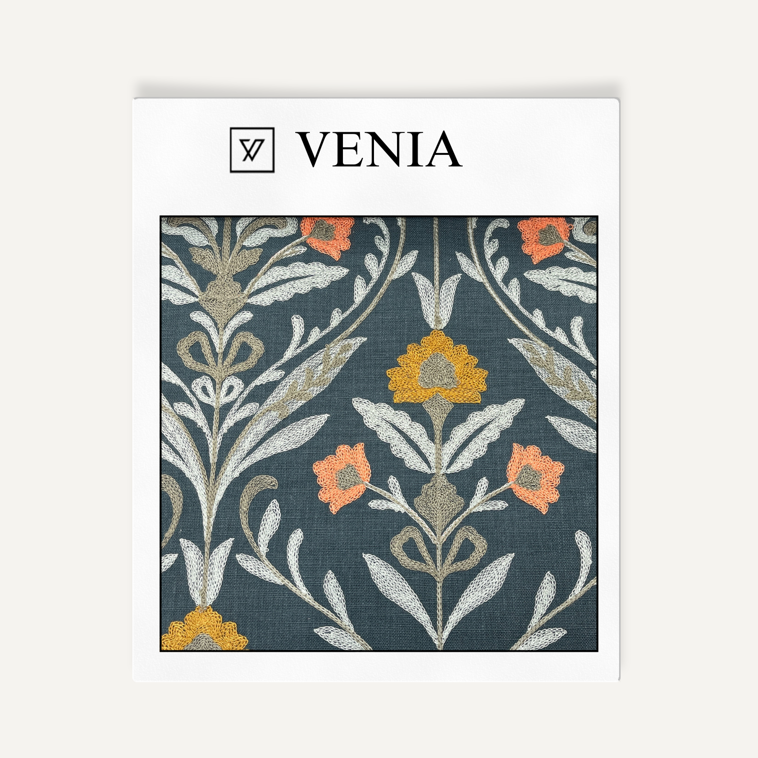 Blue botanical aura upholstery fabric swatch by Venia Home