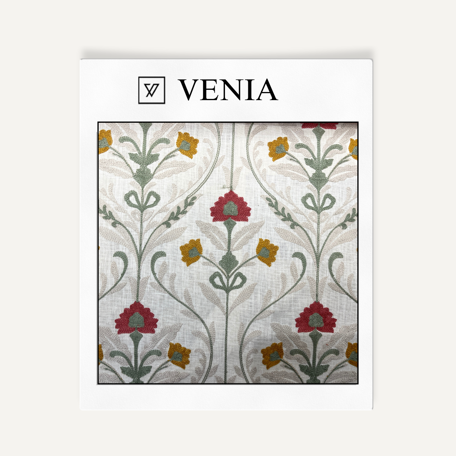 White botanical aura upholstery fabric swatch by Venia Home