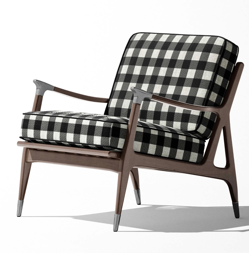 Close-up detail of ivory and black buffalo check fabric
