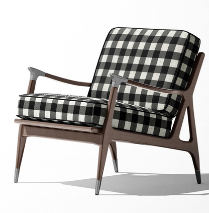 Close-up detail of ivory and black buffalo check fabric