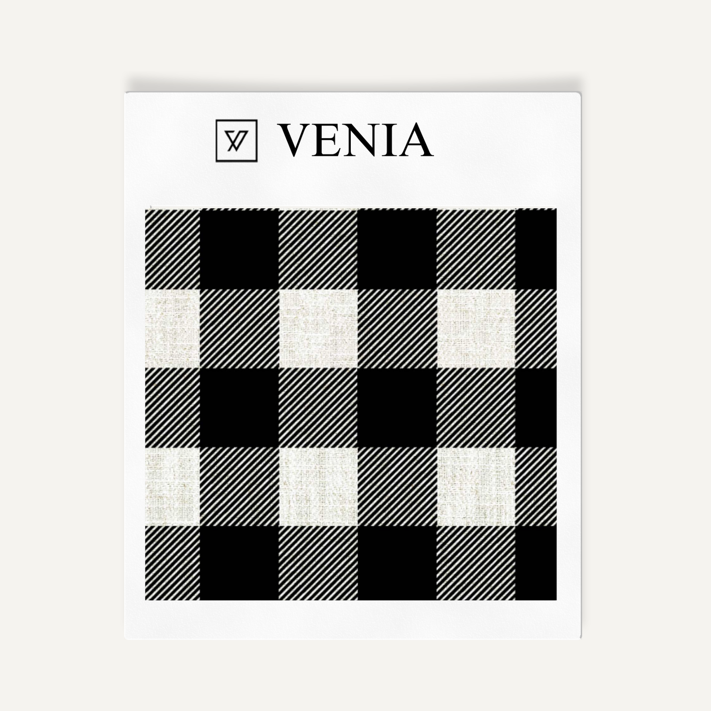 Ivory and black buffalo check upholstery fabric swatch by Venia Home