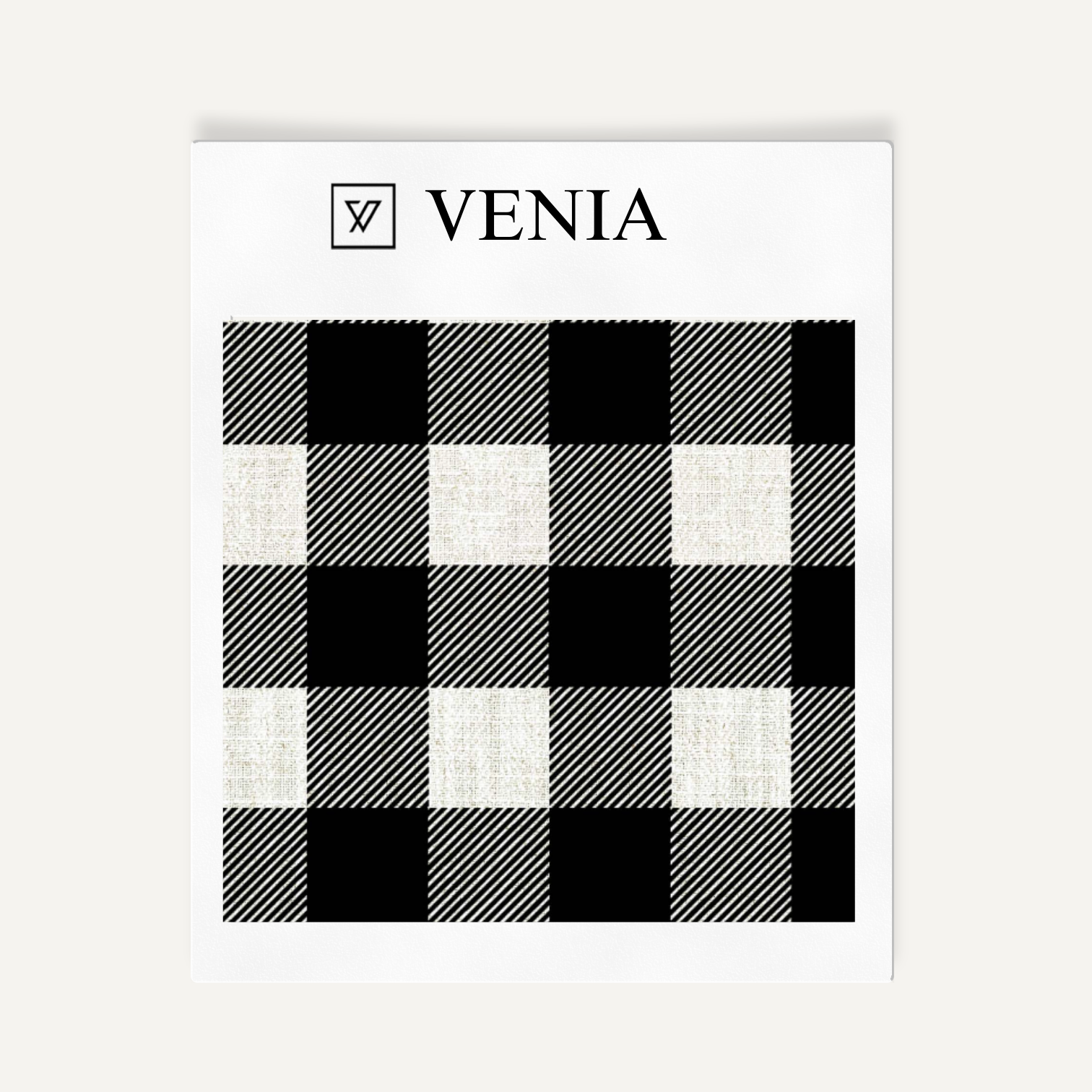 Ivory and black buffalo check upholstery fabric swatch by Venia Home