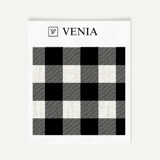 Ivory and black buffalo check upholstery fabric swatch by Venia Home