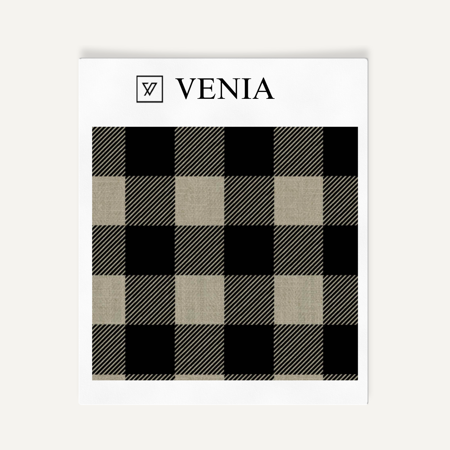 Taupe and black buffalo check upholstery fabric swatch by Venia Home