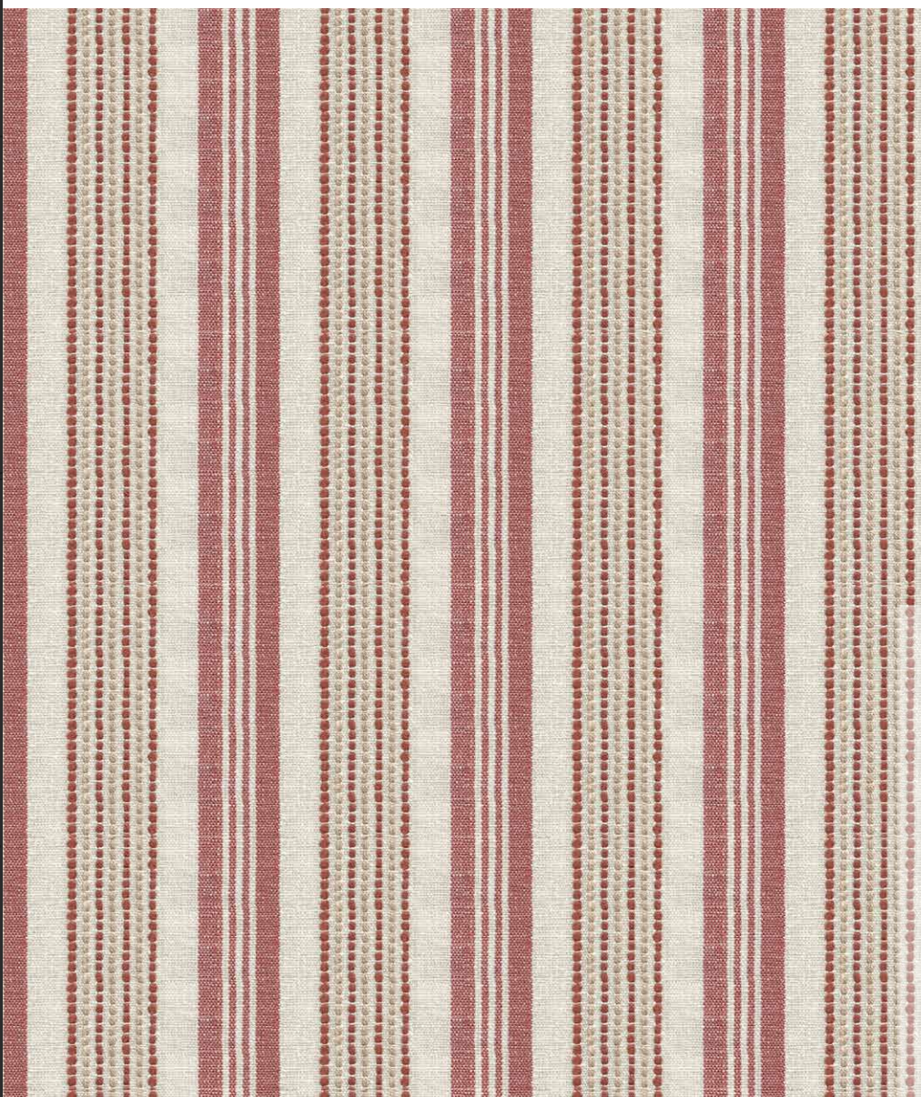 Red chalk and cheese striped fabric styled detail