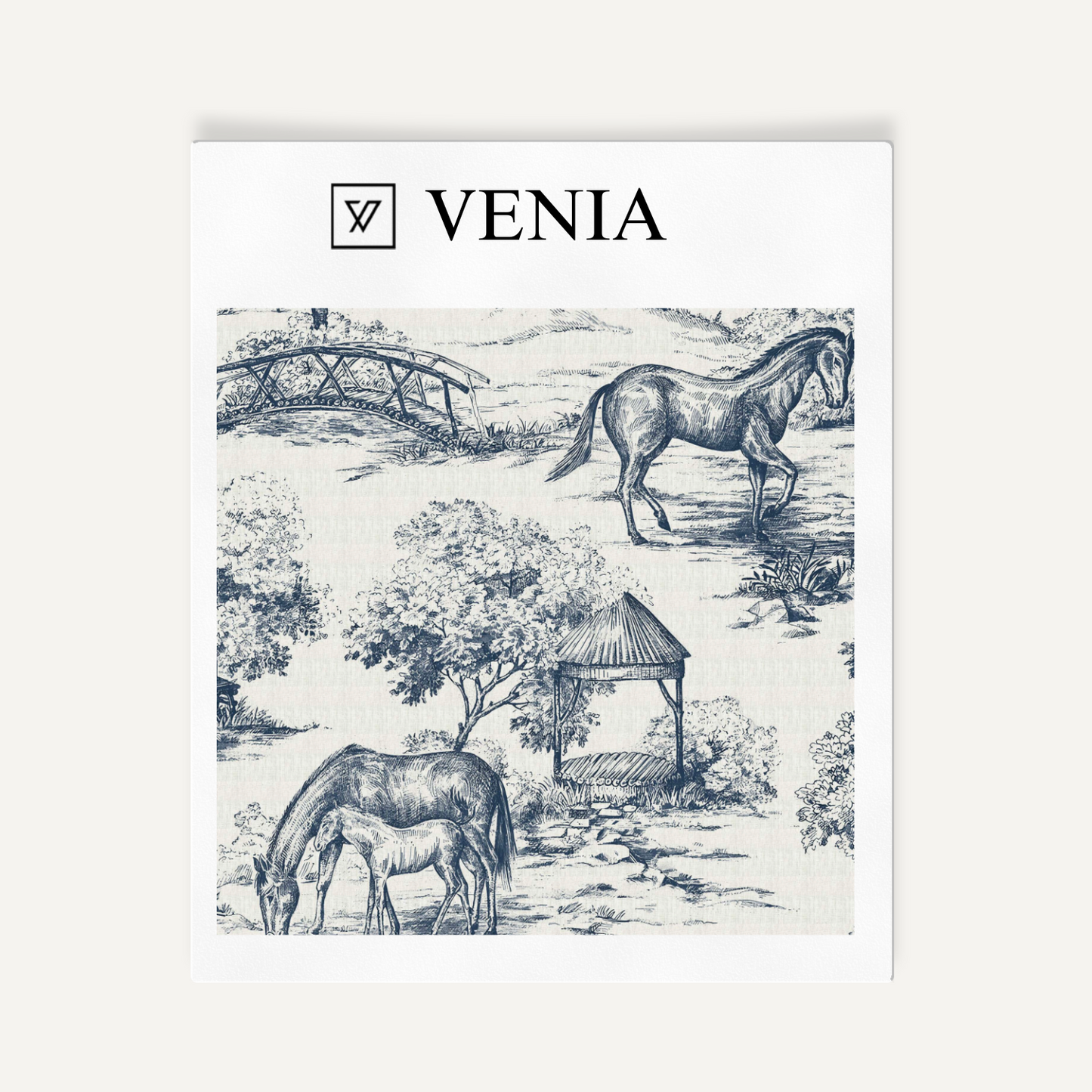 Midnight blue Château Cheval upholstery fabric swatch by Venia Home