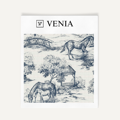 Midnight blue Château Cheval upholstery fabric swatch by Venia Home