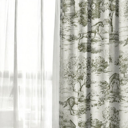 Olive green Château Cheval fabric as curtain