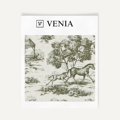 Olive green Château Cheval upholstery fabric swatch by Venia Home