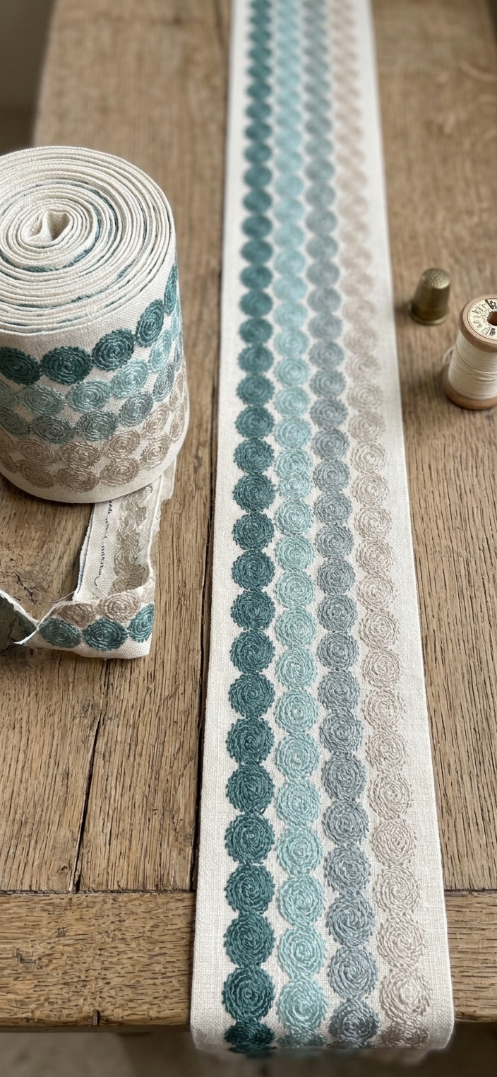 Blue circular embroidered trim styled detail