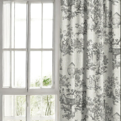 Charcoal grey classic French toile fabric as curtain