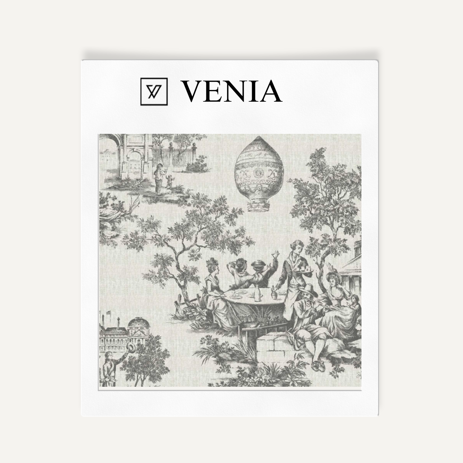 Charcoal grey classic French toile upholstery fabric swatch by Venia Home