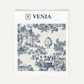 Midnight blue classic French toile upholstery fabric swatch by Venia Home