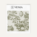 Olive green classic French toile upholstery fabric swatch by Venia Home