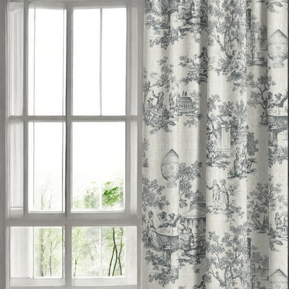 Periwinkle blue classic French toile fabric as curtain