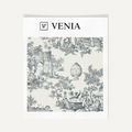 Periwinkle blue classic French toile upholstery fabric swatch by Venia Home