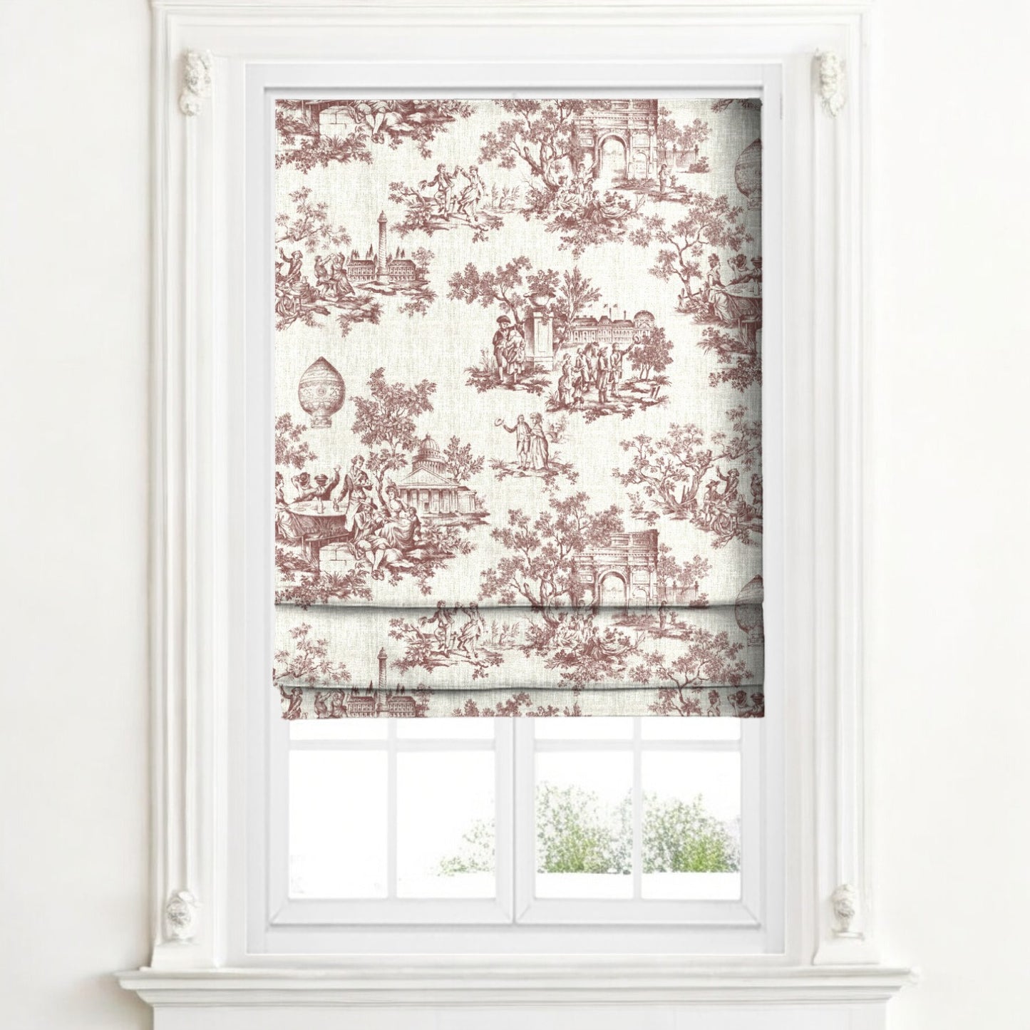 Redwood classic French toile fabric as blinds
