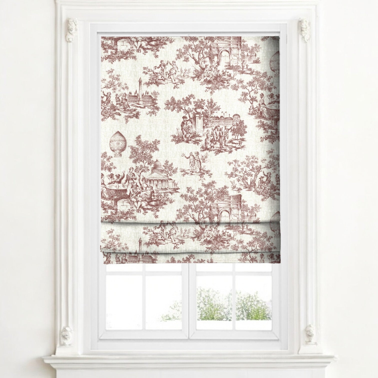 Redwood classic French toile fabric as blinds