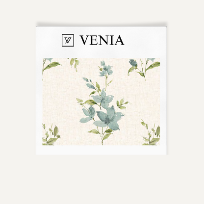 Aqua climbing rose upholstery fabric swatch by Venia Home