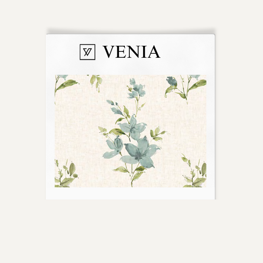 Aqua climbing rose upholstery fabric swatch by Venia Home