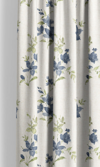 Indigo climbing rose fabric as curtain