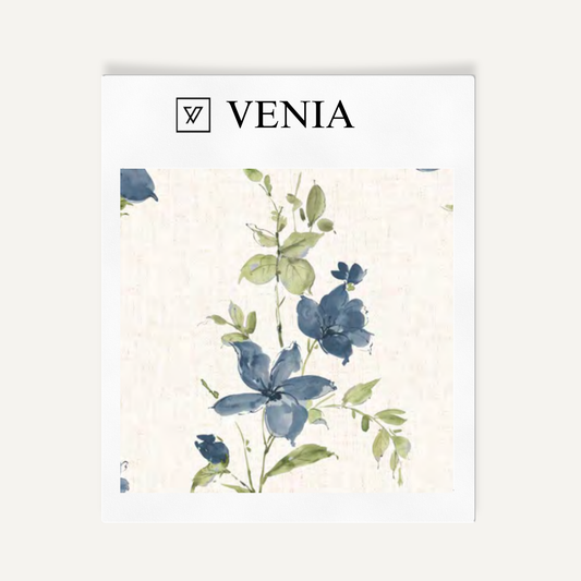 Indigo climbing rose upholstery fabric swatch by Venia Home