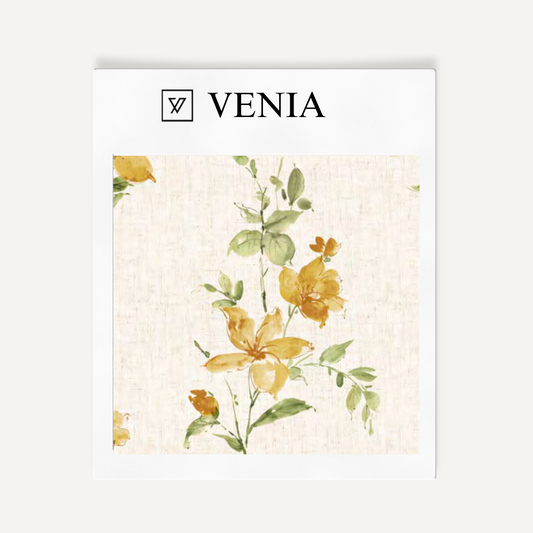 Yellow climbing rose upholstery fabric swatch by Venia Home
