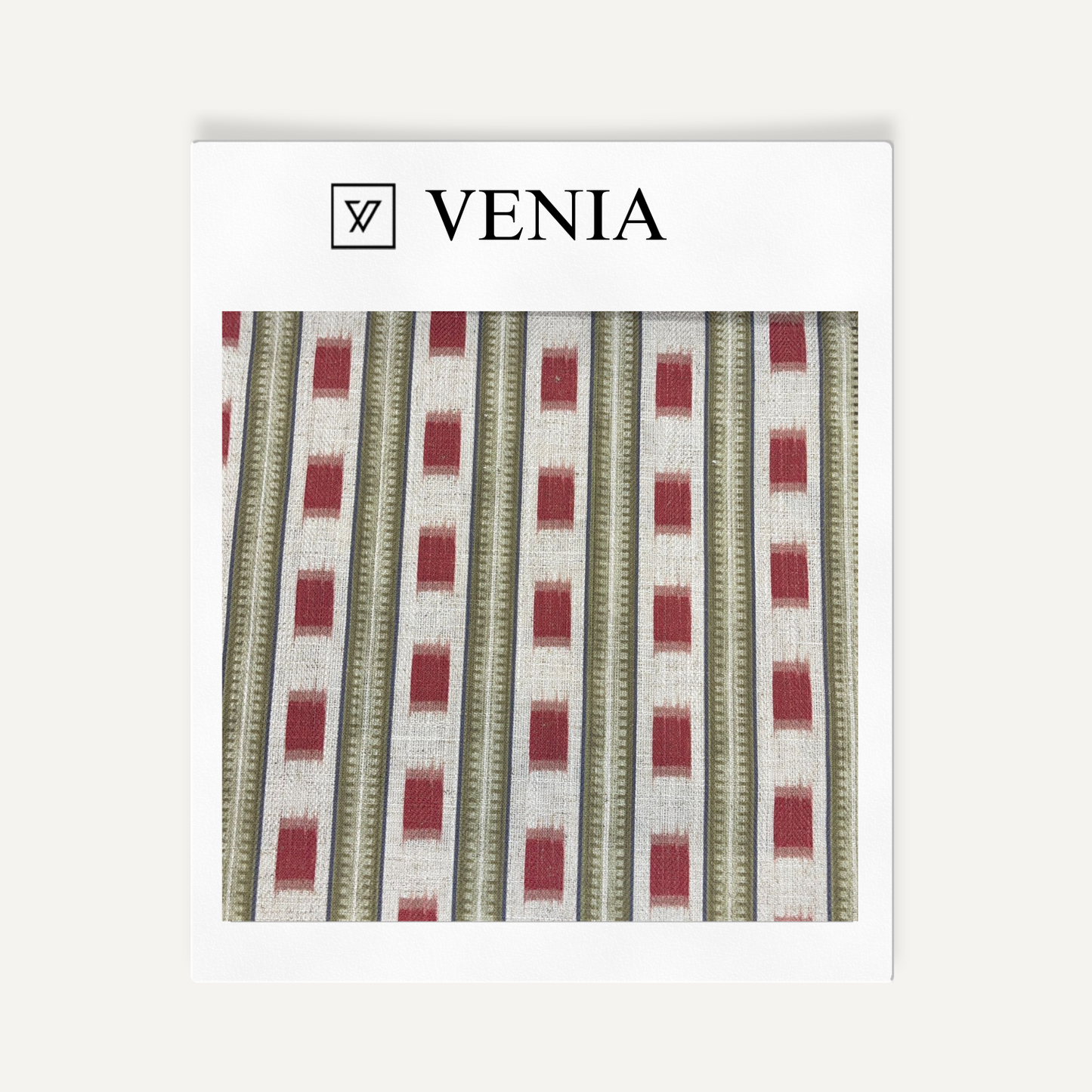 Crimson colonial stripe upholstery fabric swatch by Venia Home