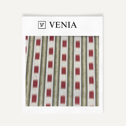 Crimson colonial stripe upholstery fabric swatch by Venia Home