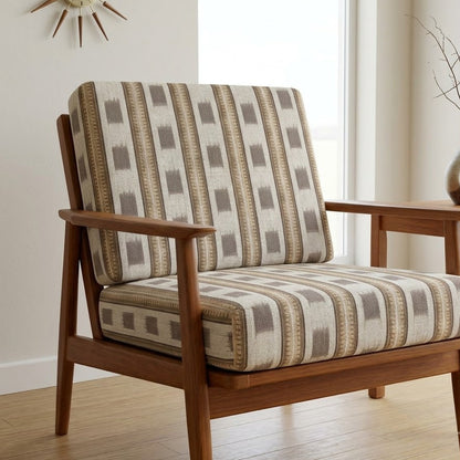 Close-up detail of taupe colonial stripe fabric