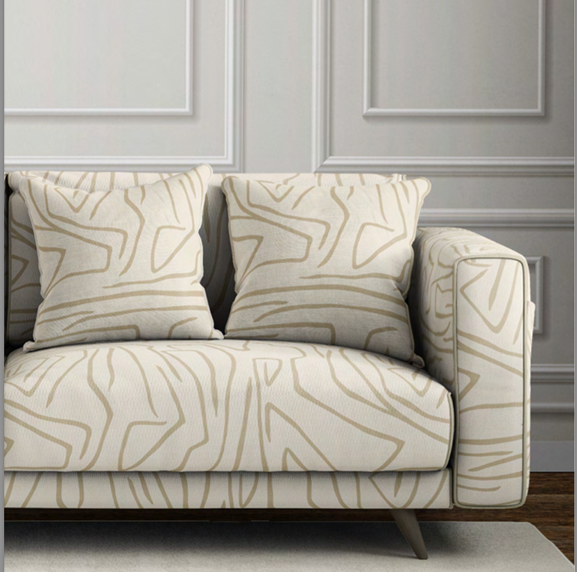 Close-up detail of cream contour velvet fabric