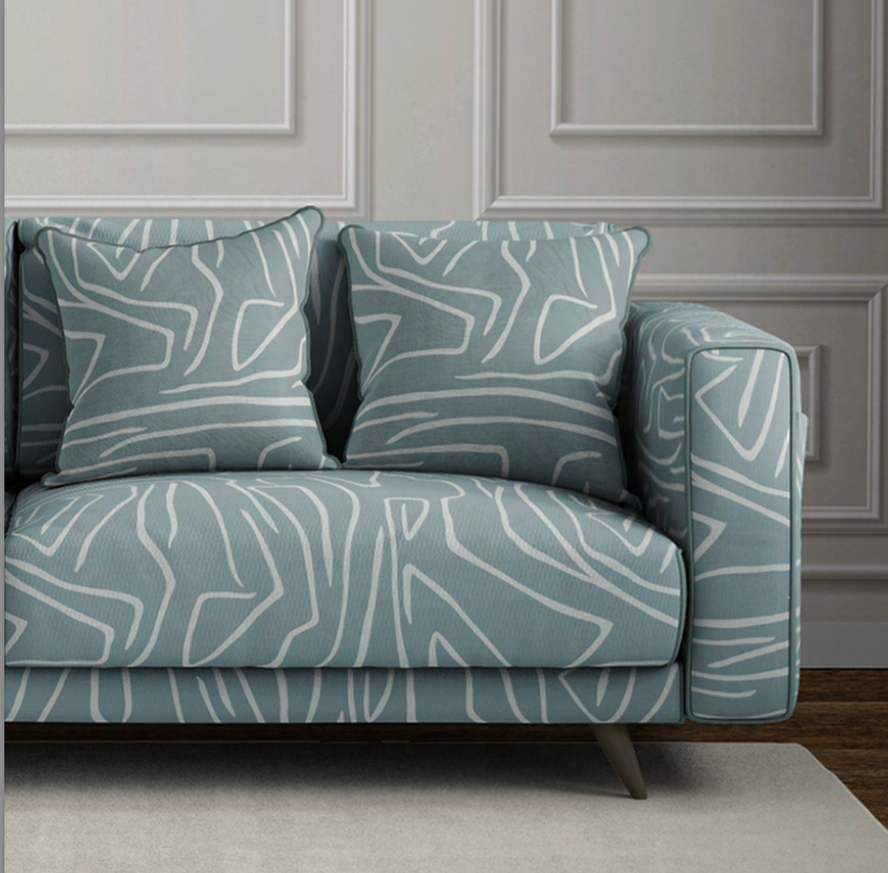 Close-up detail of cyan contour velvet fabric