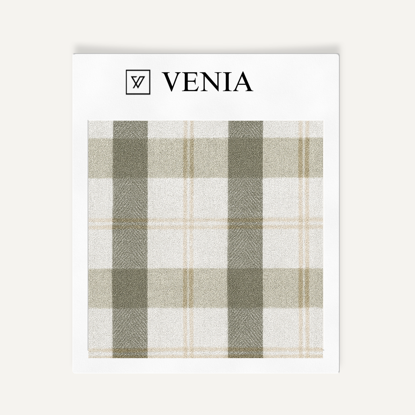 Sage green and ivory cottage plaid upholstery fabric swatch by Venia Home