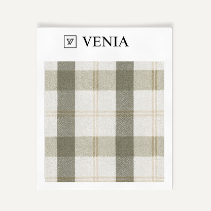 Sage green and ivory cottage plaid upholstery fabric swatch by Venia Home