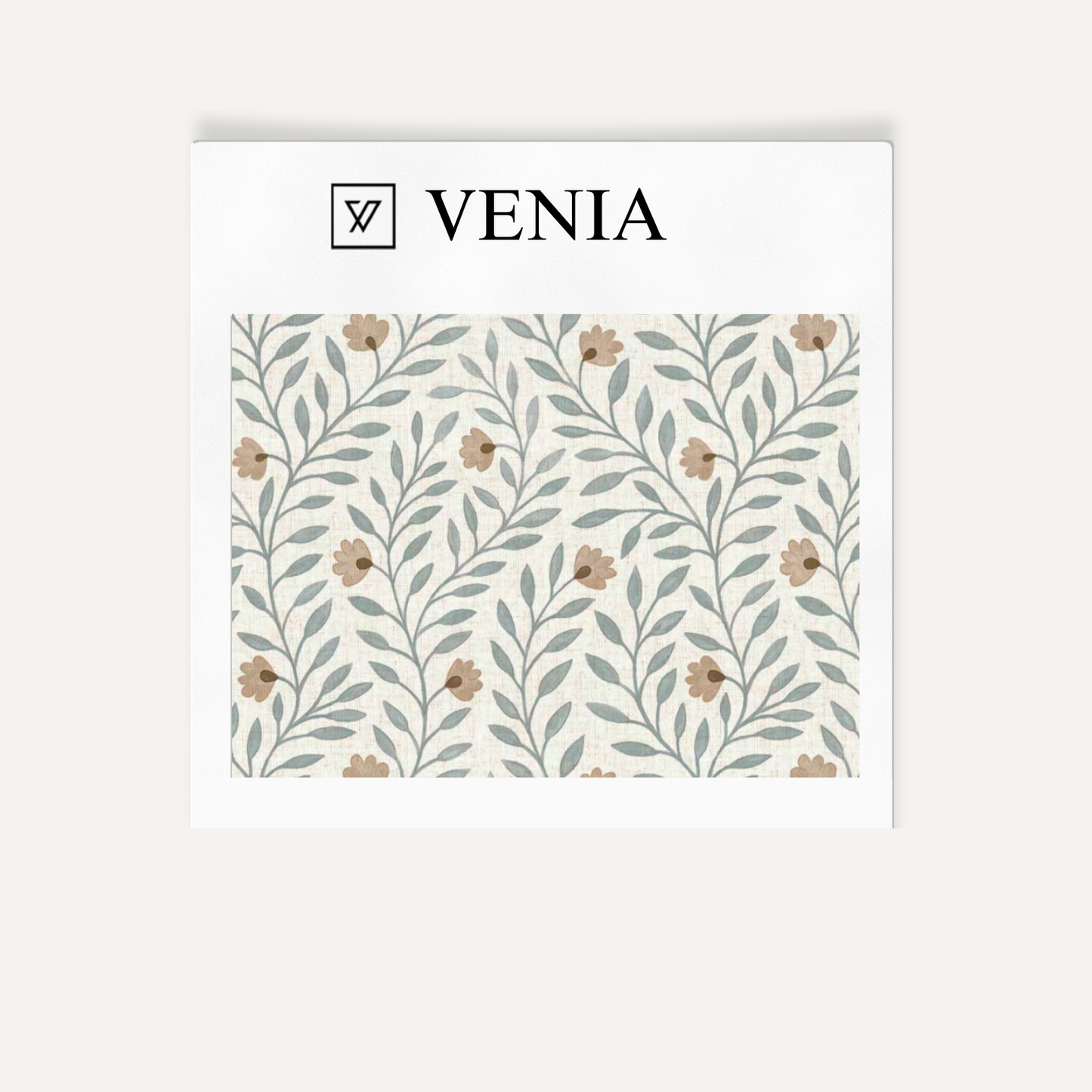 Beige and blue cottage vine upholstery fabric swatch by Venia Home