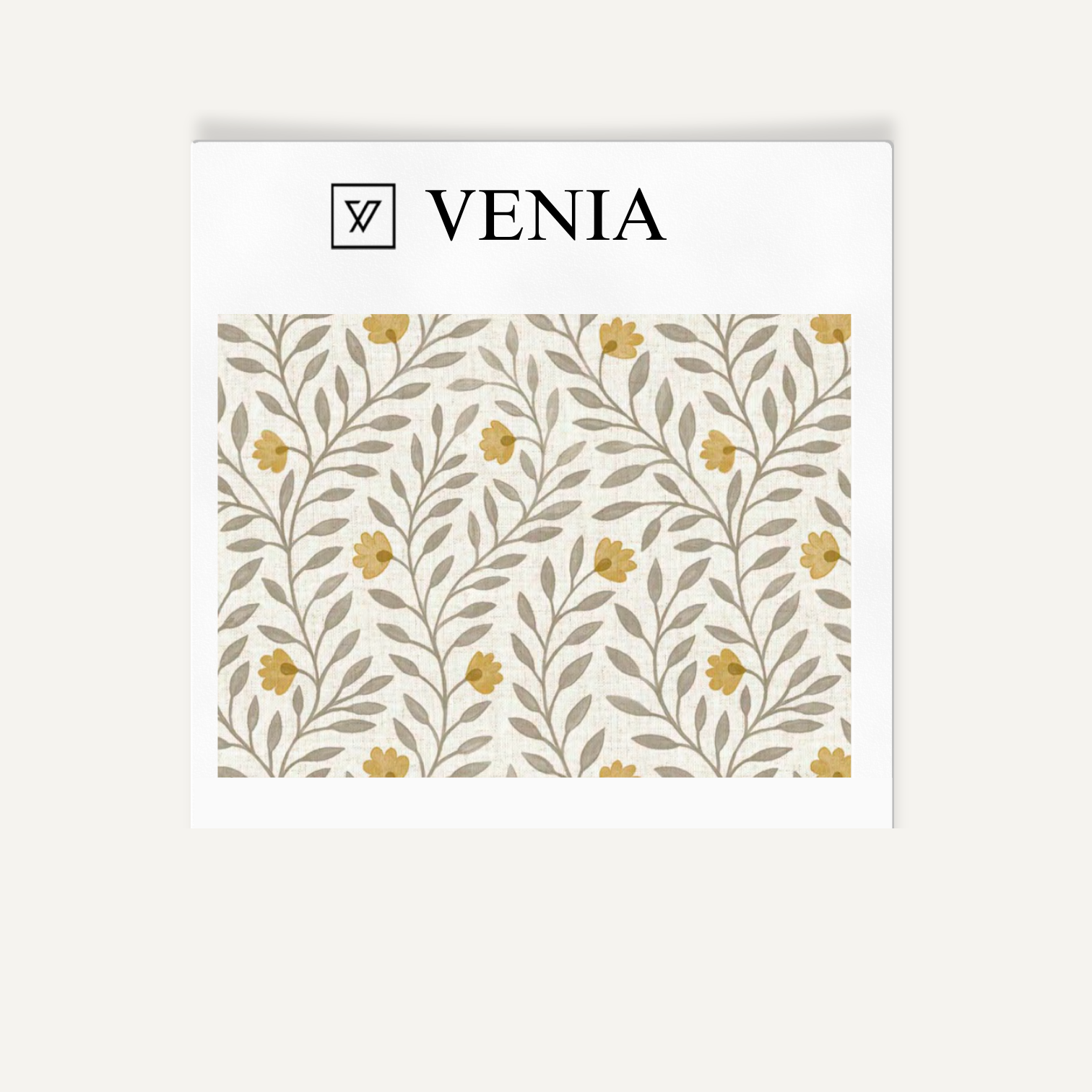 Yellow and grey cottage vine upholstery fabric swatch by Venia Home