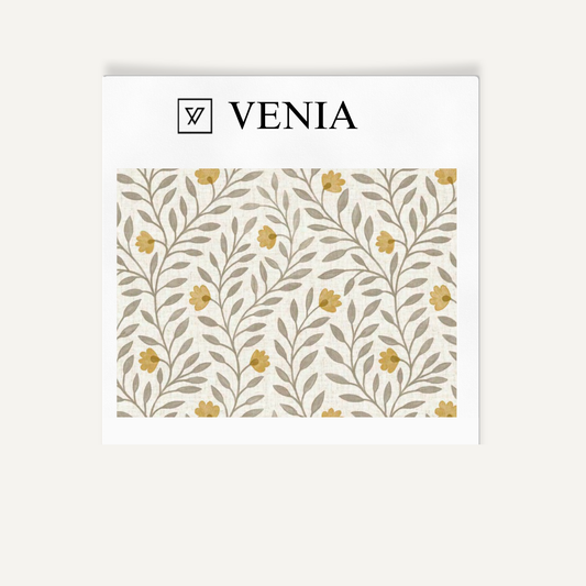 Yellow and grey cottage vine upholstery fabric swatch by Venia Home