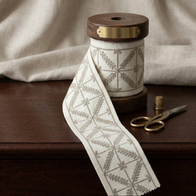 Criss Cross Ivory Embroidered Trim