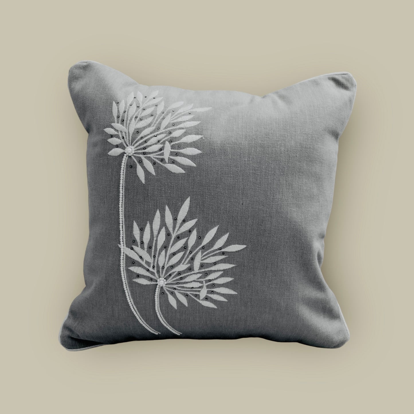 grey cushion cover with beautiful embroidery