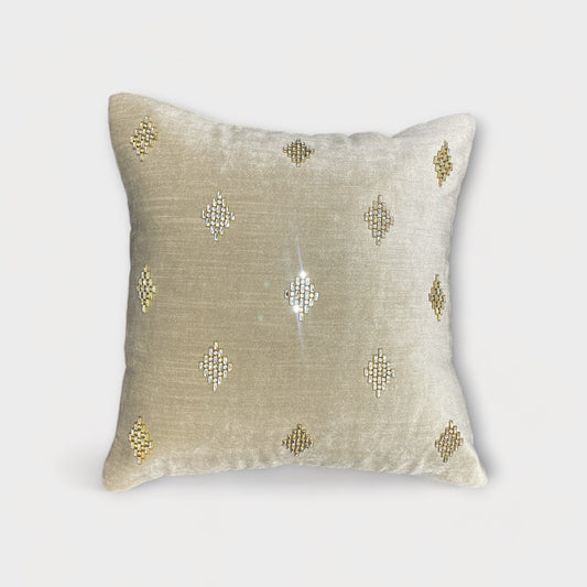 luxurious beige cushion cover with gold detail, ideal for adding a little bit of bling