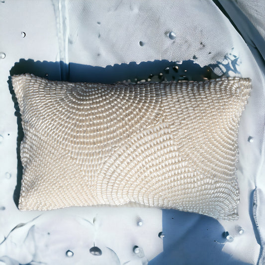 luxurious cushion cover with white pearls, ideal for living rooms