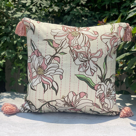 beautiful pink and white cushion cover with floral  patterns